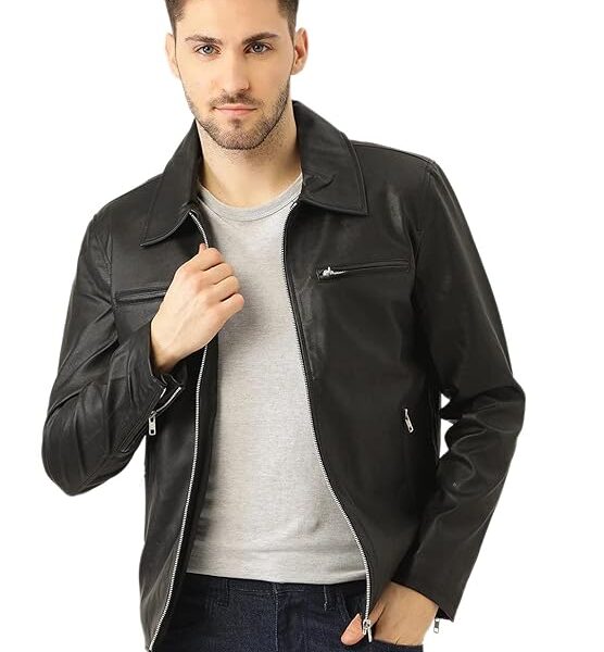 Leather l Men's Black Solid Jacket