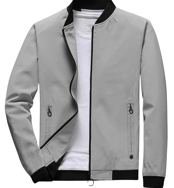 Men Polyester Jackets Lightweight Outwear Sportswear Standard Length Bomber Jacket