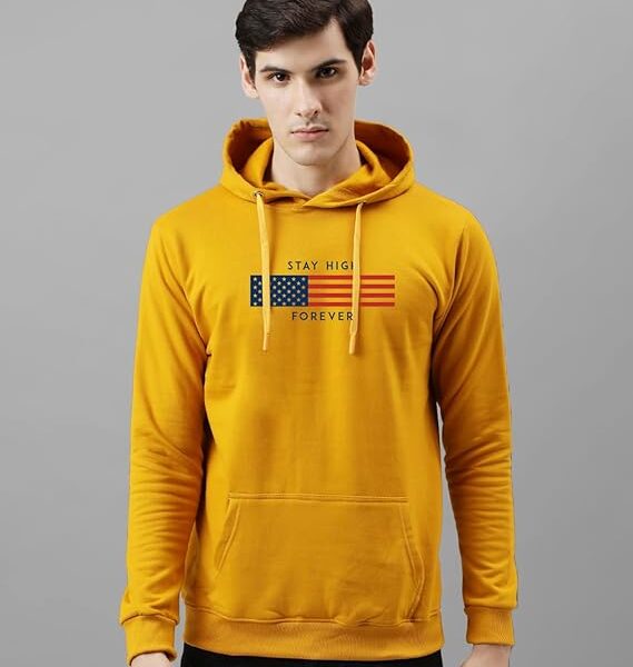 Hoodies for Men  Printed Hoodie for Men  Cotton Hoodie  - Mustard