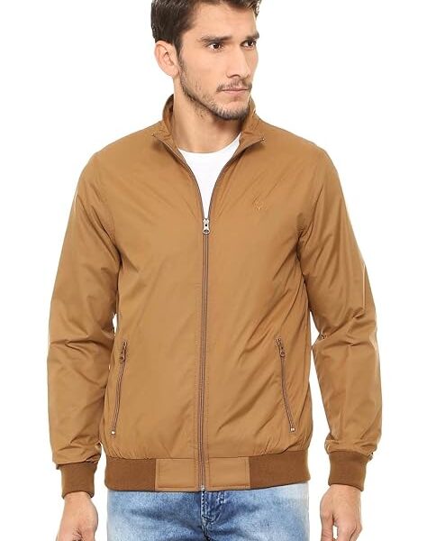Men's Polyester Standard Length Casual Jacket- Brown
