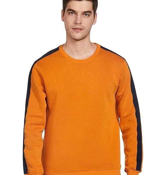 Men's Cotton Blend Round Neck Sweatshirt - Camel