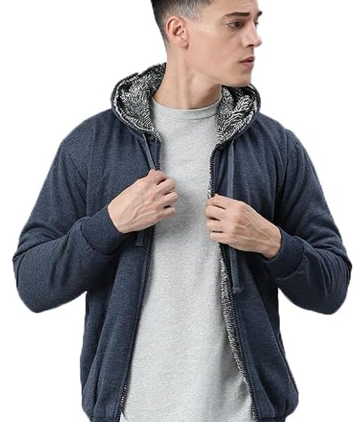 Men’s Outdoor Down Zipper Thick Jacket Outwear with Black & White Inside Fur