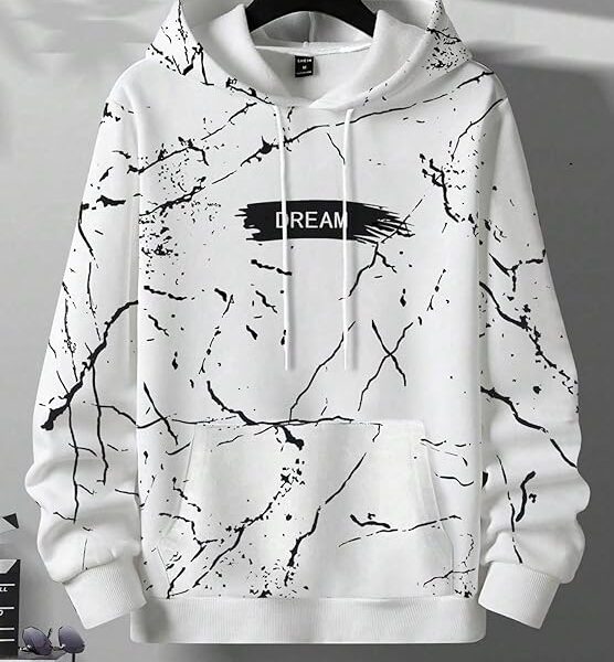 Men's Letter Printed Pocket Front Drawstring Hoodie